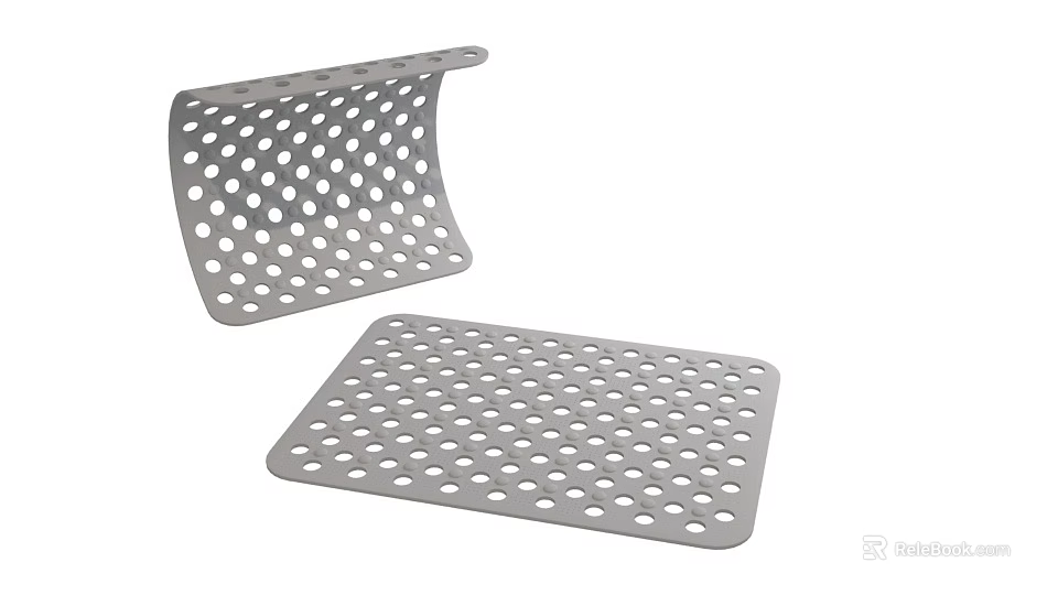 Gray Perforated Metal Kitchen Drain Mats With Round Holes For Countertop Use 3d model 
