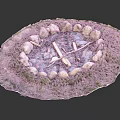 Rustic Stone Circle Fire Pit Scene With Ash Crossed Wood Logs And Surrounding Grass 3d model