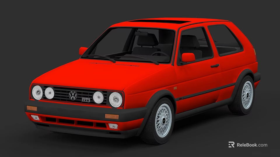 Classic Red Volkswagen Golf Three Door Hatchback With Round Headlights Black Bumper And Silver Wheels 3d model 