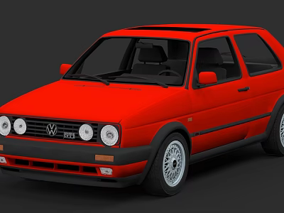 Classic Red Volkswagen Golf Three Door Hatchback With Round Headlights Black Bumper And Silver Wheels 3d model