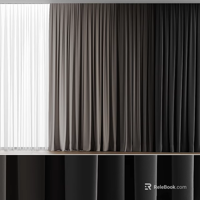 Modern Gray Black Gradient Curtains With Soft Pleated Design For Living Room Window 3d model 
