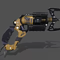 Futuristic Mechanical Weapon With Yellow Black Design And Claw Like Front Barrel Components