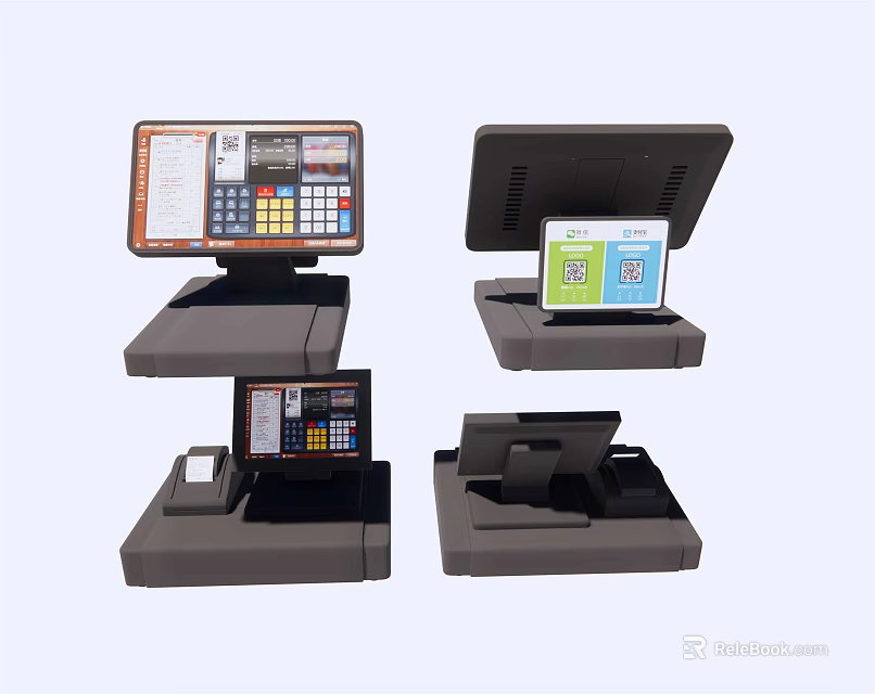 Commercial POS Terminals For Retail Business With Touchscreen Displays Keypad And Receipt Printers 3d model 