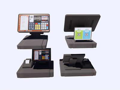 Commercial POS Terminals For Retail Business With Touchscreen Displays Keypad And Receipt Printers 3d model