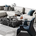 Modern White Sofa Black Marble Coffee Table Set With Decorative Pillows And Items 3d model
