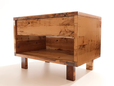 Rustic Wooden Storage Cabinet With Drawer Open Shelf And Natural Wood Grain 3d model