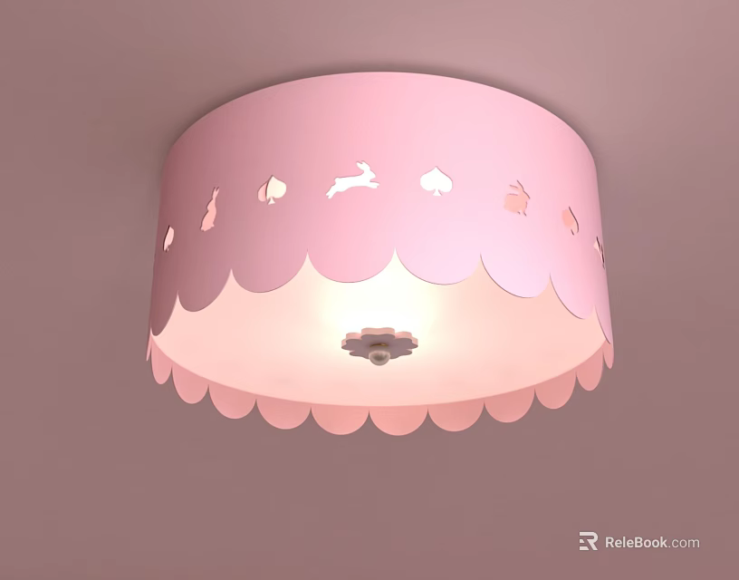 Pink Scalloped Edge Ceiling Light With Cutout Rabbit And Heart Patterns 3d model