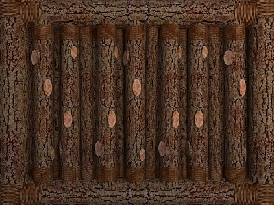 Rustic Wooden Log Background Wall With Natural Bark Texture And Annual Rings 3d model