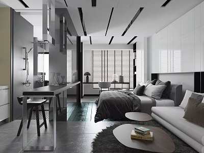 Modern Apartment Interior With Open Layout Living Space And Neutral Tones Furniture 3d model