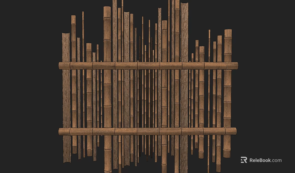 Natural Bamboo Railing Design With Vertical Slats For Outdoor Garden Spaces 3d model 