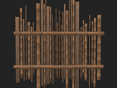 Natural Bamboo Railing Design With Vertical Slats For Outdoor Garden Spaces 3d model