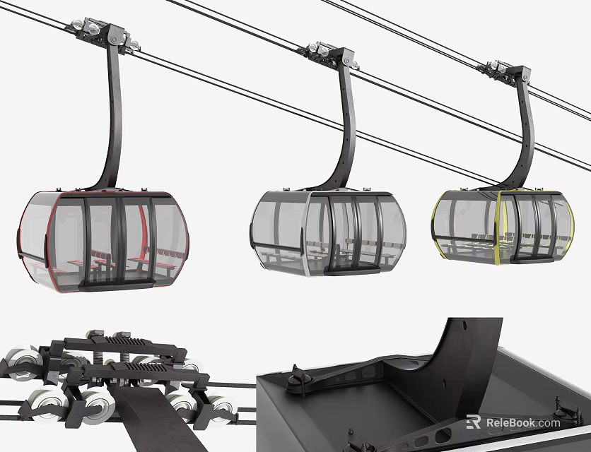 Modern Cable Car Gondola Design With Suspended Structure And Mechanical Components 3d model
