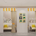 Warm Baby Care Room With Crib Changing Tables And Cartoon Art