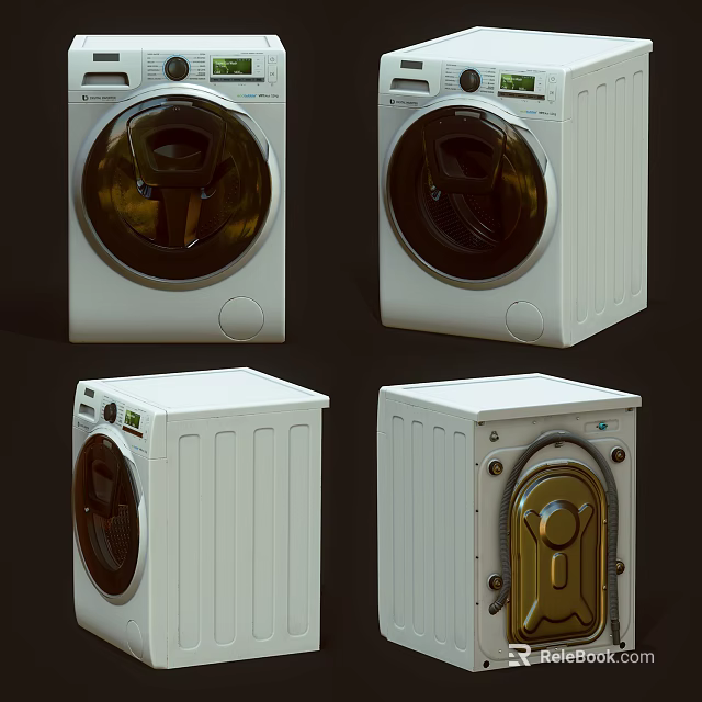 Modern Front Loading Washing Machines With White Design And Various Door Styles 3d model 