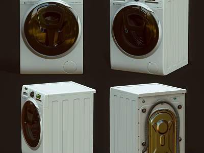 Modern Front Loading Washing Machines With White Design And Various Door Styles 3d model