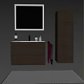 Modern Wooden Bathroom Cabinet With Tall Cabinet And Mountain View Mirror