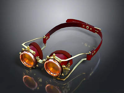 Steampunk Style Leather Goggles With Gold Accents And Amber Lenses 3d model