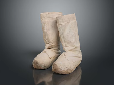 Beige Traditional Handmade Boots With Thick Soles And Stitched Details For Daily Wear 3d model