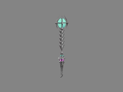 Elegant Staff Weapon With Circular Blue Gemstone Top And Decorative Purple Accents 3d model