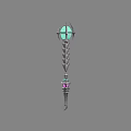 Elegant Staff Weapon With Circular Blue Gemstone Top And Decorative Purple Accents