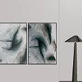 Modern Abstract Paintings On Wall With Minimalist Floor Lamp Decor