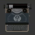 Vintage Typewriter With Inevitability Sign Metal Wooden Structure And Black Keys