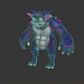 Purple And Blue Mythical Monster Creature Character With Horns Yellow Eyes And Muscular Build