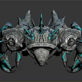 Cybernetic Creature Character With Spiked Metallic Armor Blue Glowing Parts And Mechanical Limbs