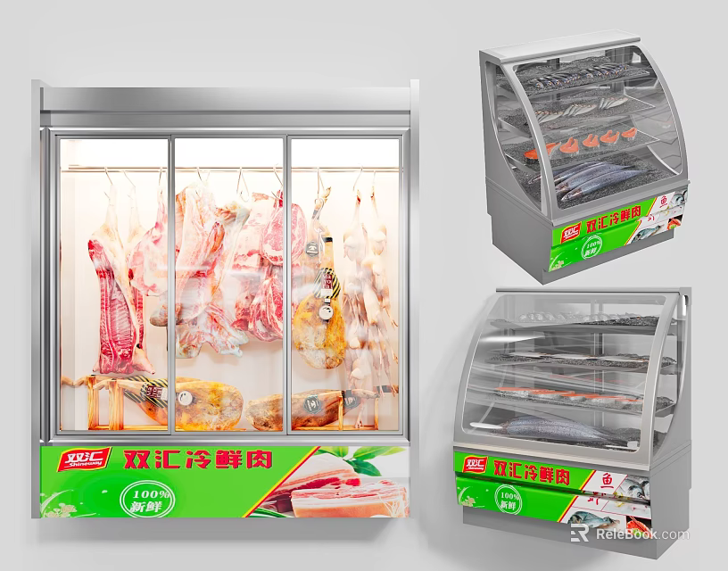 Commercial Display Freezers With Glass Door For Fresh Meat Storage And 3d model 
