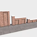 Outdoor Red Brick Wall Structures With Varying Heights And Gray Stone Pavement