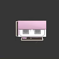 Vintage Pink Stove With Classic Cabinet Doors And Metal Burners On Retro Base