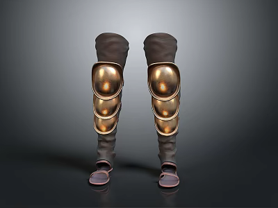 Medieval Brown Knee Armor With Golden Metal Plates And Leather Covering Gear 3d model