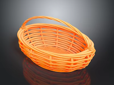 Orange Woven Oval Shaped Basket with Handle for Home Storage Organizing 3d model