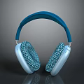 Comfortable Computer Headphones With Blue Headband And Woven White Ear Cups