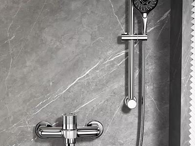 Modern Chrome Shower System with Handheld and Overhead Heads on Gray Marble Wall 3d model