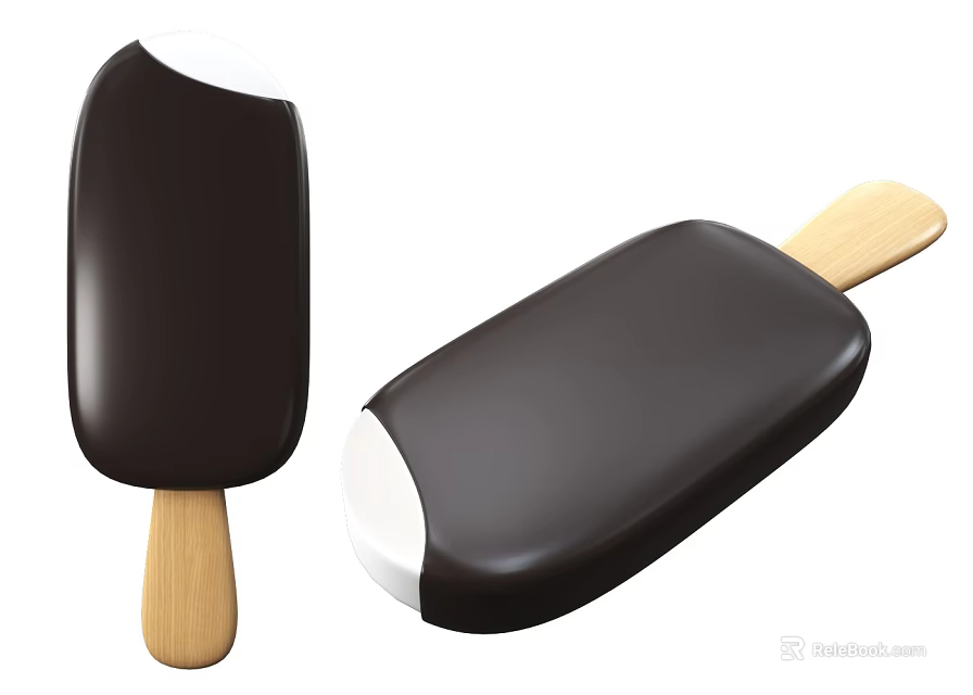 Delicious Chocolate Coated Ice Cream Bars With Wooden Sticks And White Filling 3d model 