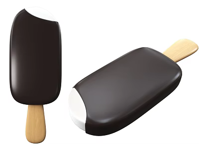Delicious Chocolate Coated Ice Cream Bars With Wooden Sticks And White Filling 3d model