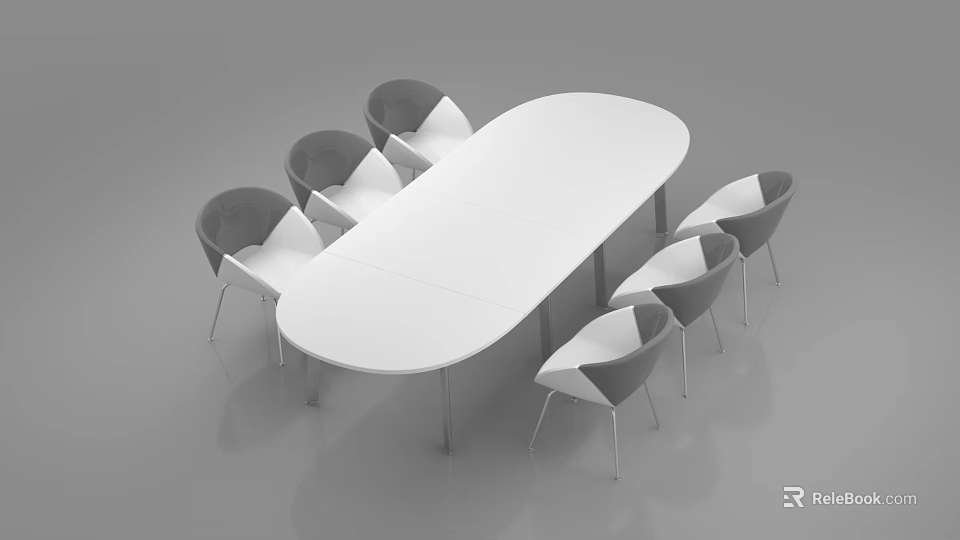 Modern Oval White Office Desk with Modern Style Chairs in Contemporary Workspace 3d model 