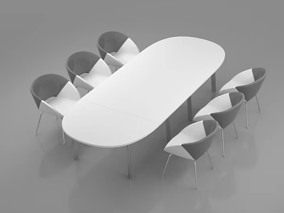 Modern Oval White Office Desk with Modern Style Chairs in Contemporary Workspace 3d model