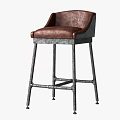 Industrial Design Bar Stool With Leather Upholstered Seat And Metal Pipe Legs
