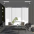 Modern Lounge Area Interior With Large Windows Sofa Coffee Table Plant Rug And Bookshelf