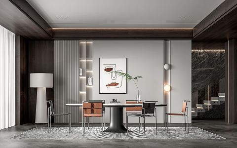 Modern Restaurant Dining Table and Chair Floor Lamp Mao Stone Wall Dining Chair 3d model