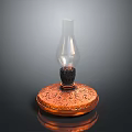 Vintage Oil Lamp Featuring Transparent Glass Shade And Copper Base With Intricate Patterns