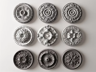Assorted Styles of Decorative Ceiling Medallions with Ornate Patterns and Intricate Details 3d model