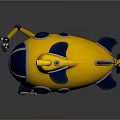 Cartoon Yellow Submarine With Blue Windows Mechanical Arm And Glowing Light