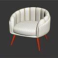 Modern White Upholstered Armchair With Curved Back And Red Legs Design