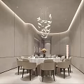 Modern Private Dining Room Interior With Dining Table Chairs Chandelier And Circular Mirror