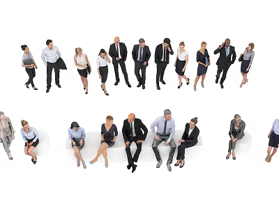 Diverse Group of Business Professionals Standing and Sitting in Formal Attire 3d model