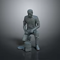 Male Sculpture Figure In Squatting Posture Holding Tool With Bucket And Lid
