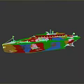Orange Wooden Boat Model With Detailed Deck Windows And Flags On
